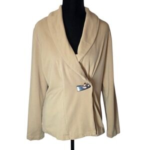 Talbots Petites M Beige Wrap Knit Top Asymmetrical Clasp Cotton Modal